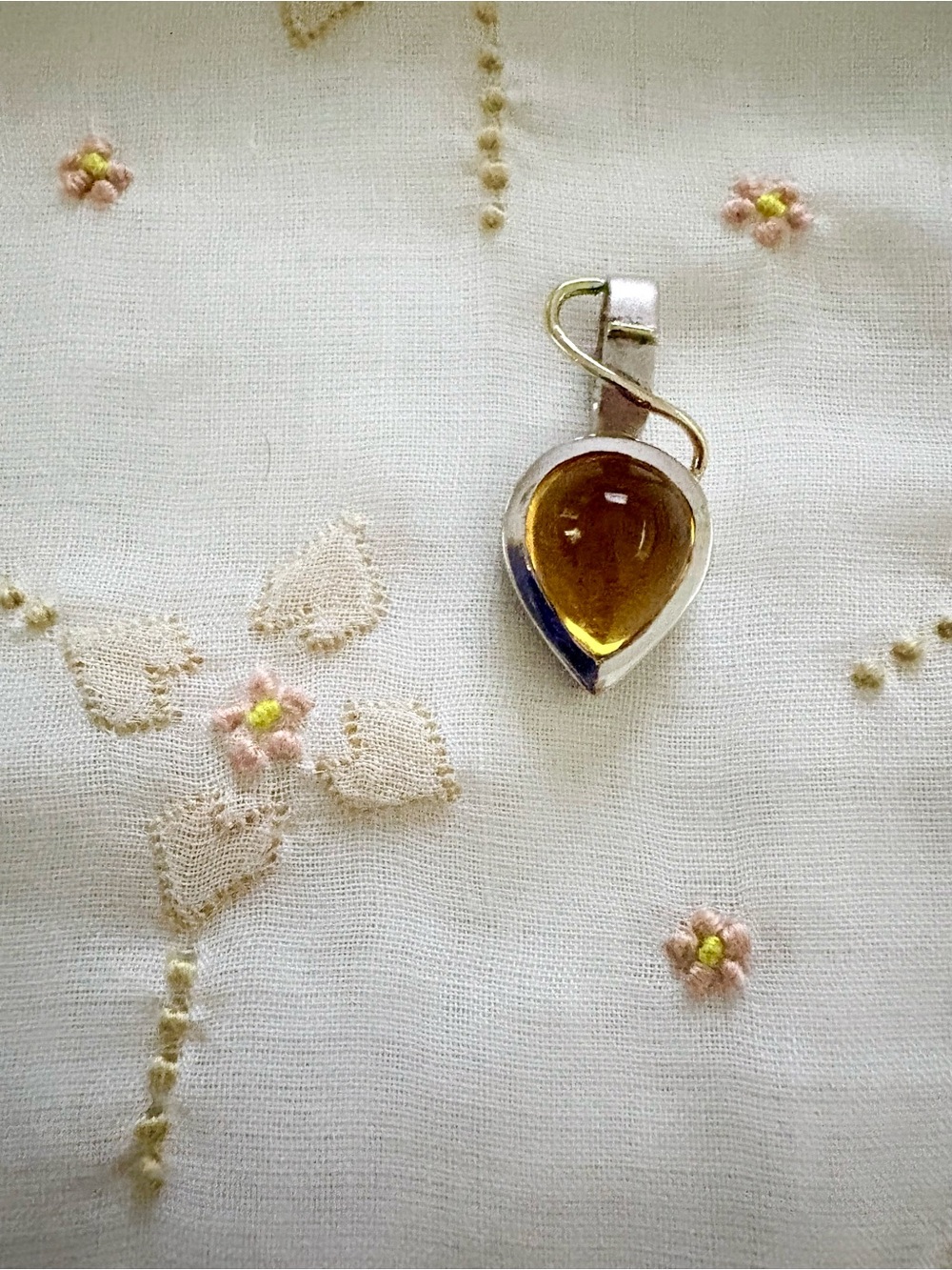 Teardrop Amber Resin Pendant in Sterling Silver setting